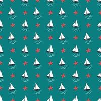 Summer nautical pattern with ships, waves and starfish vector