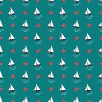 Summer nautical pattern with ships, waves and starfish vector