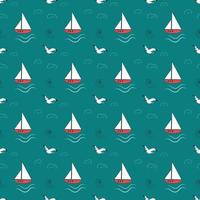Summer marine pattern with ships, waves and seagulls vector