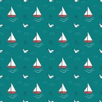 Summer marine pattern with ships, waves and seagulls vector