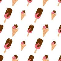 Seamless pattern with popsicle ice cream with chocolate and waffle cup vector
