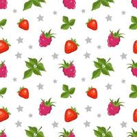 Seamless pattern with raspberries, strawberries and leaves vector