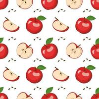 Seamless pattern with red apples, seeds and leaves. vector