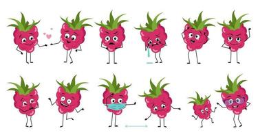 Set of cute raspberry characters with emotions vector