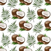 Seamless pattern with coconut and palm leaves vector