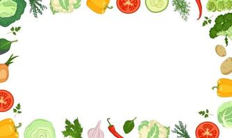 Frame made of vegetables with cabbage, peppers, tomatoes and onions vector