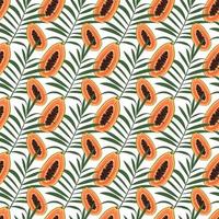 Exotic summer seamless pattern with papaya fruits and palm leaves vector