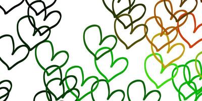 Light Green, Red vector background with Shining hearts.