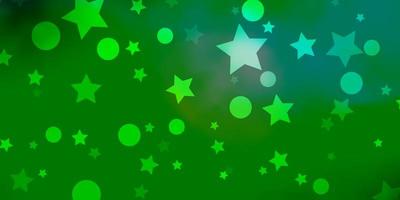 textura de vector azul claro, verde con círculos, estrellas.