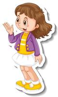 Sticker template with a girl cartoon character isolated vector