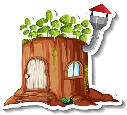 A sticker template with Fantasy log house isolated