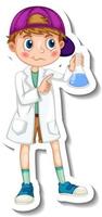 Sticker template with a scientist boy cartoon character isolated vector