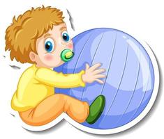 Sticker template with a baby boy cartoon character isolated vector