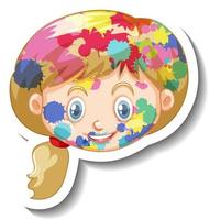 Happy girl face with colour on his face sticker on white background vector