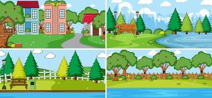 Outdoor scene set with many kids doodle cartoon character vector