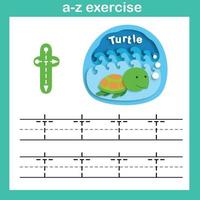 Alfabeto letra t-ejercicio de tortuga, ilustración de vector de concepto de corte de papel