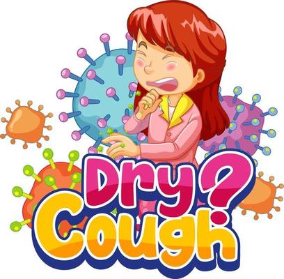 Dry Cough font with a woman sneezing isolated on white background