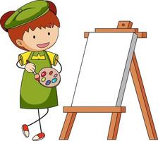 Little artist cartoon character with blank board isolated vector