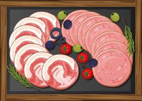 Lunch meats set with different cold meats on platter vector