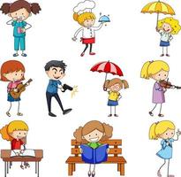 Set of different doodle kids cartoon character vector