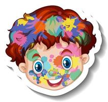 Happy boy face with colour on his face sticker on white background vector