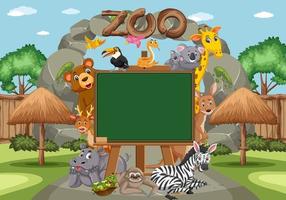 Empty blackboard with various wild animals in the zoo vector