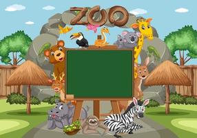 Empty blackboard with various wild animals in the zoo vector