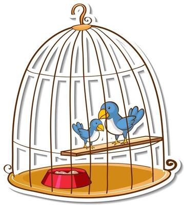 Two little birds in a cage sticker