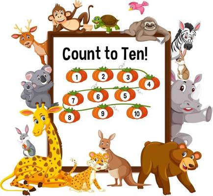 Count to ten board with wild animals