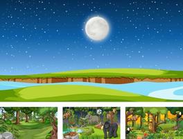 Set of different nature horizontal scene with various wild animals vector