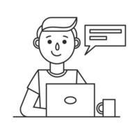 Smiling man with laptop. Concept or icon of social networking. vector