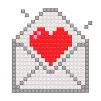 Red heart in envelope with pixel brick blocks toy. Vector