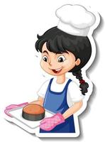 Cartoon character sticker with baker girl vector