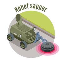 Ilustración de vector de emblema isométrico de robots militares