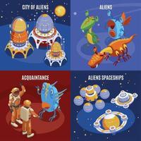 Aliens Isometric Composition Vector Illustration