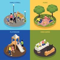 Family Playing Concept Icons Set Vector Illustration