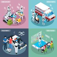 Robot Isometric Professions Icon Set Vector Illustration