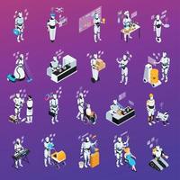 Robot profesiones aisladas conjunto de iconos ilustración vectorial vector