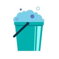 Plastic bucket with handle full of soap suds. Foam and bubbles vector