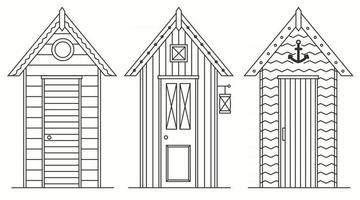 Set of beach huts. Summer bath house. vector