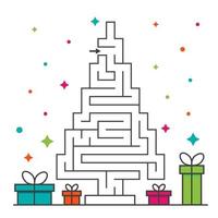 Christmas tree maze labyrinth game for kids. Labyrinth logic conundrum vector