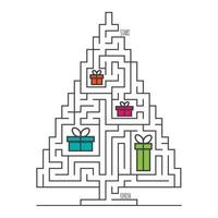 Christmas tree maze labyrinth game for kids. Labyrinth logic conundrum vector