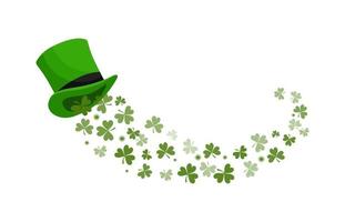 St. Patricks green hat with four-leaves clover. Leprechaun hat. vector