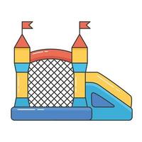 Bouncy inflatable castle. Tower and equipment for child playground