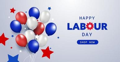 Labour Day poster template with stars and realistic blur, red and white balloon. Modern banner or poster for Labor Day. International Workers' Day celebration vector