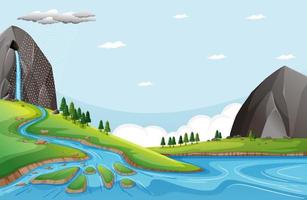 Nature scene with water falls from stone cliff vector