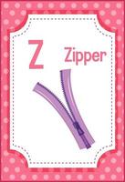 Alphabet flashcard with letter Z for Zipper vector