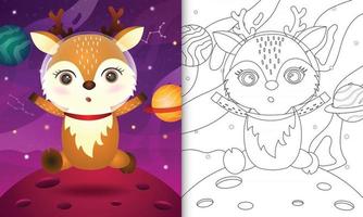 coloring book for kids with a cute deer in the space galaxy vector
