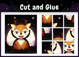 Children board game cut and glue with a cute deer using halloween dracula costume vector