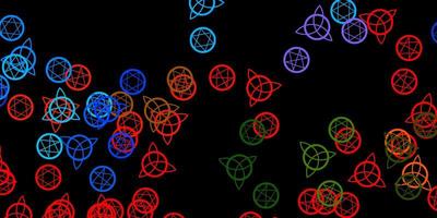 Dark Multicolor vector background with occult symbols.